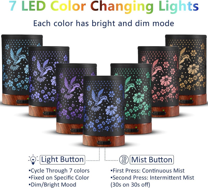 EQUSUPRO Essential Oil Diffuser Aromatherapy Diffuser - Metal Aroma Diffuser for Home 150ml Ultrasonic Cool Mist Diffuser with 7 Colors Light Auto Shut-Off Protection for Home Office Decor & Gift(Hummingbird) - Image 3